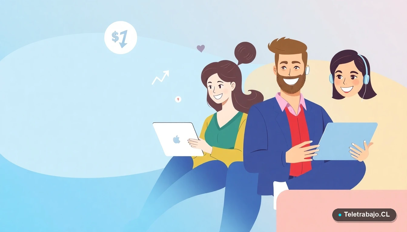 Ilustración de equipo en teletrabajo calculando ahorros de costos para empresa chilena