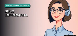 Ilustración vectorial plana de estilo Corporate Memphis mostrando a una trabajadora remota con blusa azul y lentes, sobre un fondo degradado verde azulado, representando la guía para calcular el bono SENCE.