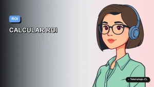 Ilustración vectorial plana moderna de una trabajadora remota de tecnología, con fondo degradado azul, representando el cálculo preciso del ROI en Excel.