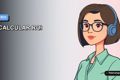 Ilustración vectorial plana moderna de una trabajadora remota de tecnología, con fondo degradado azul, representando el cálculo preciso del ROI en Excel.