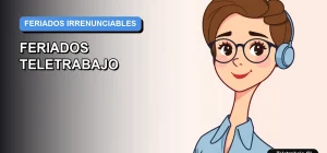 Ilustración plana vectorial corporativa de una mujer trabajando remotamente, con fondo degradado azul y naranja, para guía sobre cálculo de feriados irrenunciables en teletrabajo.