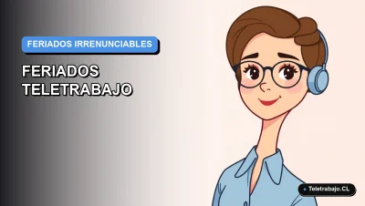 Ilustración plana vectorial corporativa de una mujer trabajando remotamente, con fondo degradado azul y naranja, para guía sobre cálculo de feriados irrenunciables en teletrabajo.