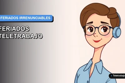 Ilustración plana vectorial corporativa de una mujer trabajando remotamente, con fondo degradado azul y naranja, para guía sobre cálculo de feriados irrenunciables en teletrabajo.