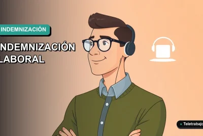 Ilustración vectorial plana de un trabajador masculino calculando su indemnización laboral en Chile en una computadora portátil, con fondo degradado moderno.