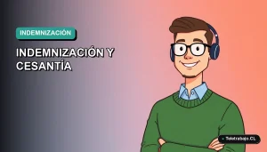 Ilustración vectorial plana de estilo premium de un trabajador masculino de tecnología calculando su finiquito. Fondo con gradiente suave de color teal.
