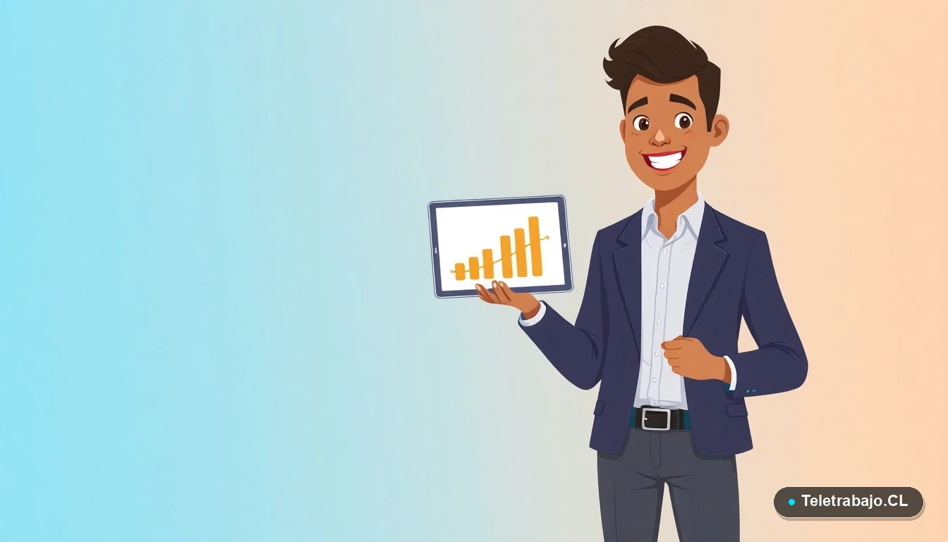 Profesional calcula puntaje final para concurso público en Chile usando tablet con gráfico.