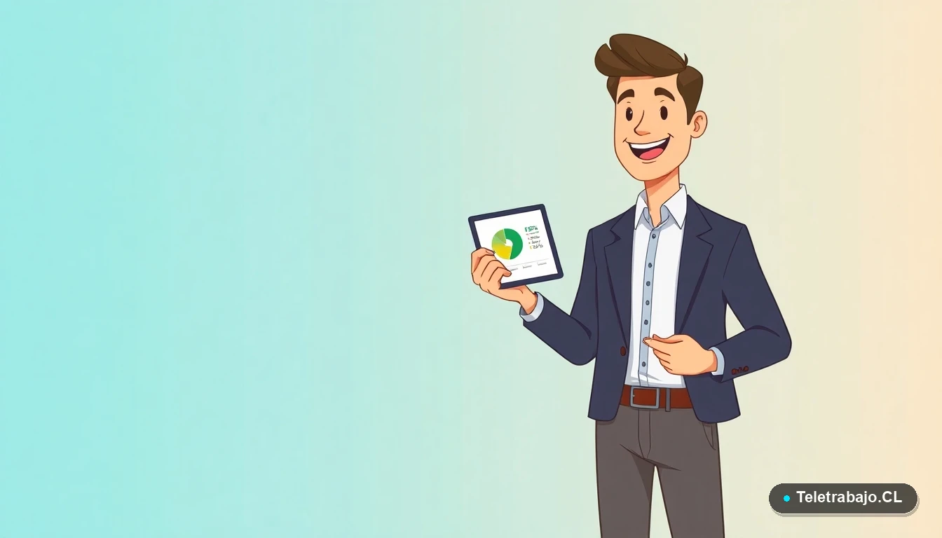 Profesional autónomo calculando su seguro de cesantía en una tablet con gráficos simples.