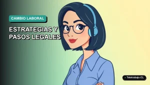 Ilustración plana corporativa de una mujer profesional con blusa azul y corte de bob, sobre fondo degradado verde azulado, representando la guía para cambiar de trabajo.