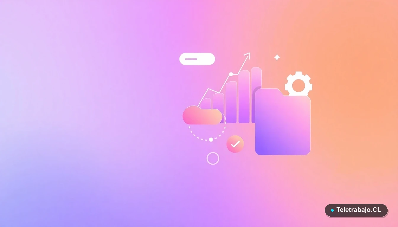 Composición abstracta de interfaz de usuario con gráficos flotantes y engranajes sobre fondo degradado lavanda, concepto de estrategia y planificación de carrera.