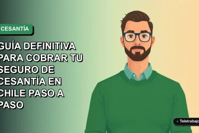 Ilustración vectorial plana de un trabajador hombre con suéter verde y anteojos, guía para cobrar seguro de cesantía en Chile paso a paso.