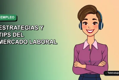 Ilustración vectorial plana de una mujer profesional chilena sonriendo, con fondo degradado verde y azul, representando el mercado laboral.