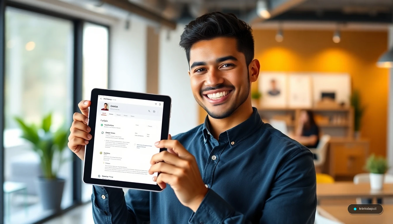 Joven profesional revisando su currículum digital en busca de prácticas laborales de calidad