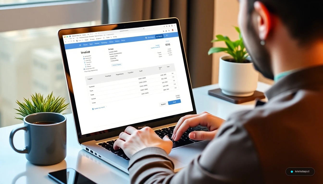 Profesional autónomo creando una factura electrónica en su portátil de manera eficiente