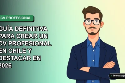 Ilustración vectorial plana de un trabajador profesional chileno sonriente, con camisa azul y chaqueta, sobre fondo degradado verde. Espacio negativo a la izquierda.