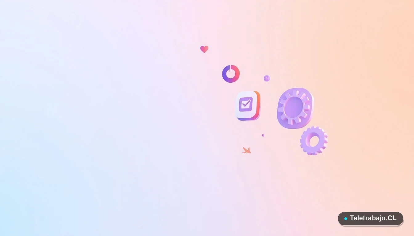 Elementos abstractos de interfaz de usuario: gráfico circular, engranaje y carpeta, en estilo vectorial plano sobre fondo degradado lavanda, representando la optimización de un CV.