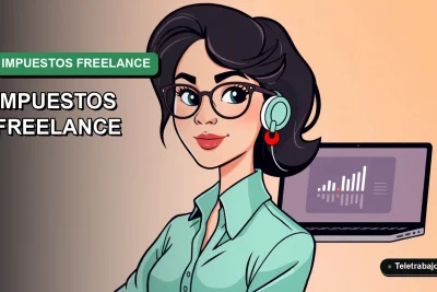 Ilustración vectorial plana de estilo premium que representa a una trabajadora freelance revisando finanzas en su laptop, sobre un fondo degradado vacío.