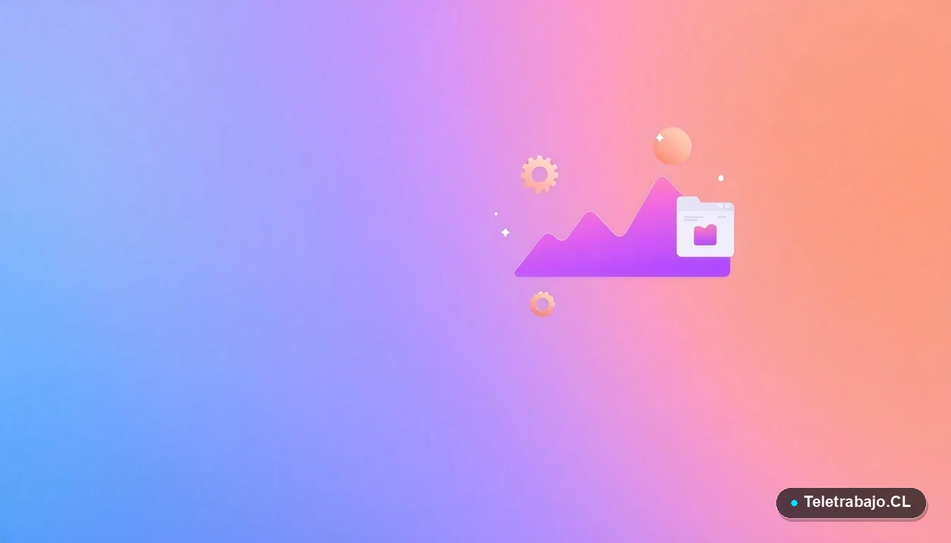 Composición abstracta de interfaz de usuario con gráficos y iconos flotantes en estilo vectorial plano, sobre fondo degradado, concepto de procesos y tecnología para entrevistas.