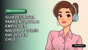 Guía definitiva para encontrar trabajo en temporada navideña y Cyber Day 2026 en Chile, ilustración plana de trabajadora remota.