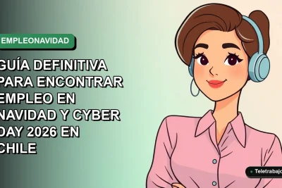 Guía definitiva para encontrar trabajo en temporada navideña y Cyber Day 2026 en Chile, ilustración plana de trabajadora remota.
