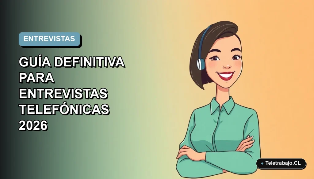 Ilustración plana de mujer profesional de teletrabajo en entrevista telefónica, fondo degradado azul y gris.