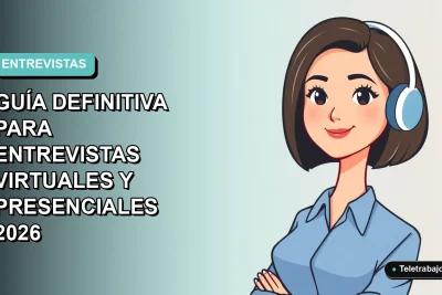 Ilustración plana vectorial de una mujer profesional de tecnología con blusa azul y corte bob, sobre fondo degradado azul verdoso, para guía de entrevistas virtuales y presenciales.