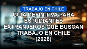 Guía para estudiantes extranjeros buscando empleo en Chile, con elementos profesionales sobre mesa de cristal.