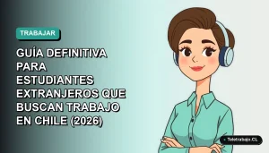 Guía ilustrada para estudiantes extranjeros buscando empleo en Chile, estilo vectorial moderno.