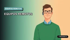 Ilustración plana vectorial corporativa de un trabajador remoto masculino con suéter verde, sobre fondo degradado suave. Concepto de gestión de equipos a distancia.