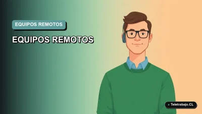 Ilustración plana vectorial corporativa de un trabajador remoto masculino con suéter verde, sobre fondo degradado suave. Concepto de gestión de equipos a distancia.