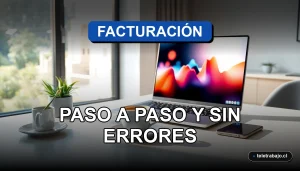 Guía definitiva para crear facturas electrónicas en Chile paso a paso sin errores, con laptop mostrando gráficos abstractos.