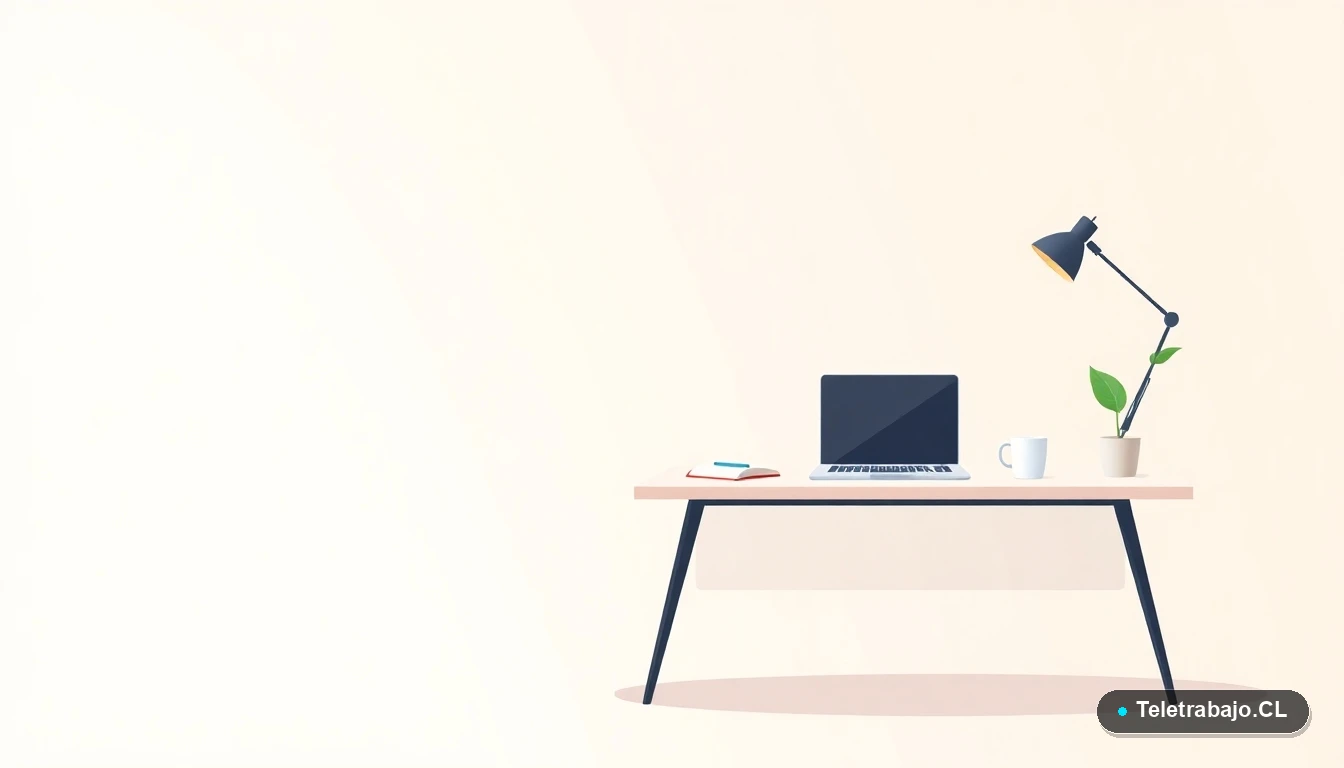 Escritorio moderno minimalista con laptop y elementos de oficina, ilustración vectorial plana con fondo degradado menta, concepto de trabajo administrativo y facturación.