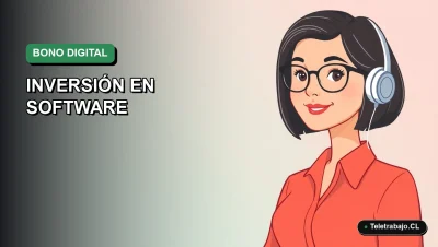 Ilustración vectorial plana de estilo premium que muestra a una trabajadora remota feliz, representando la justificación de inversión en software con el Bono Digital 2026. Fondo con gradiente suave.