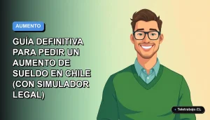 Ilustración plana corporativa de un trabajador masculino de teletrabajo en Chile, con fondo degradado azul y espacio negativo, para guía legal sobre negociación salarial.