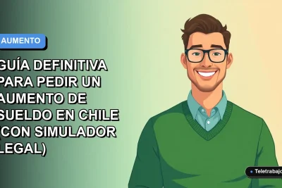 Ilustración plana corporativa de un trabajador masculino de teletrabajo en Chile, con fondo degradado azul y espacio negativo, para guía legal sobre negociación salarial.