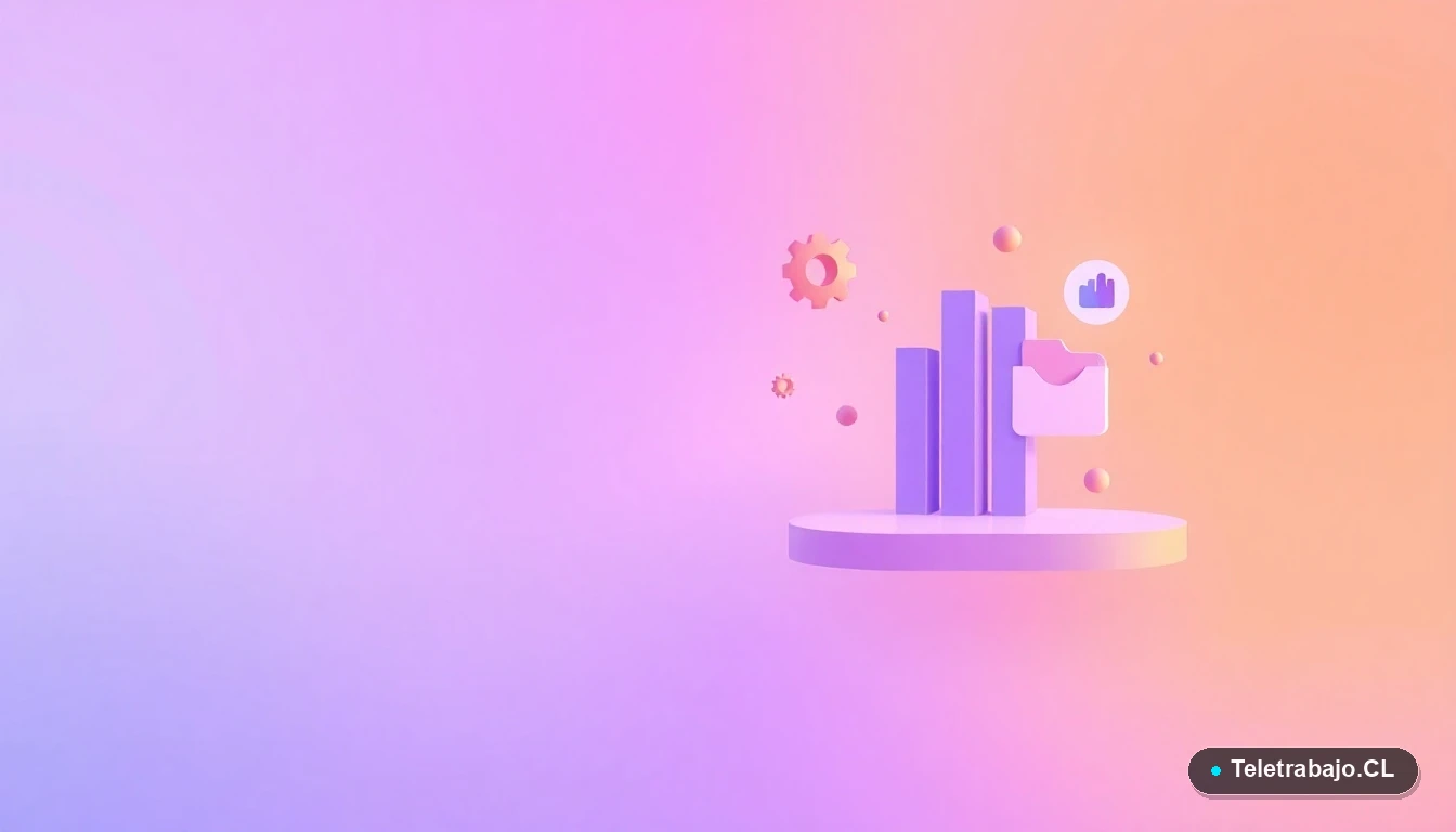 Elementos de interfaz de usuario abstractos y minimalistas, como gráficos y carpetas, sobre fondo degradado lavanda, para artículo sobre cálculo y preparación de aumento de sueldo.