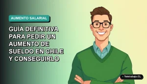 Ilustración vectorial plana de un trabajador masculino de tecnología sonriendo, con fondo degradado azul verdoso, sobre guía para negociar sueldo en Chile.