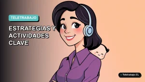 Ilustración plana corporativa de mujer profesional teletrabajando con su hijo en casa, fondo degradado suave.
