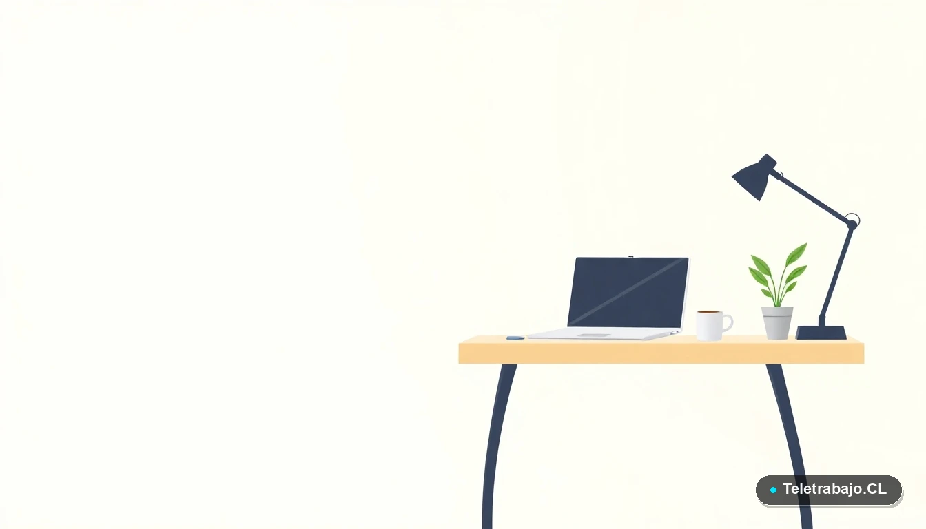 Escritorio moderno minimalista para trabajo remoto con laptop, café y planta, ilustración plana vectorial con fondo degradado verde menta.