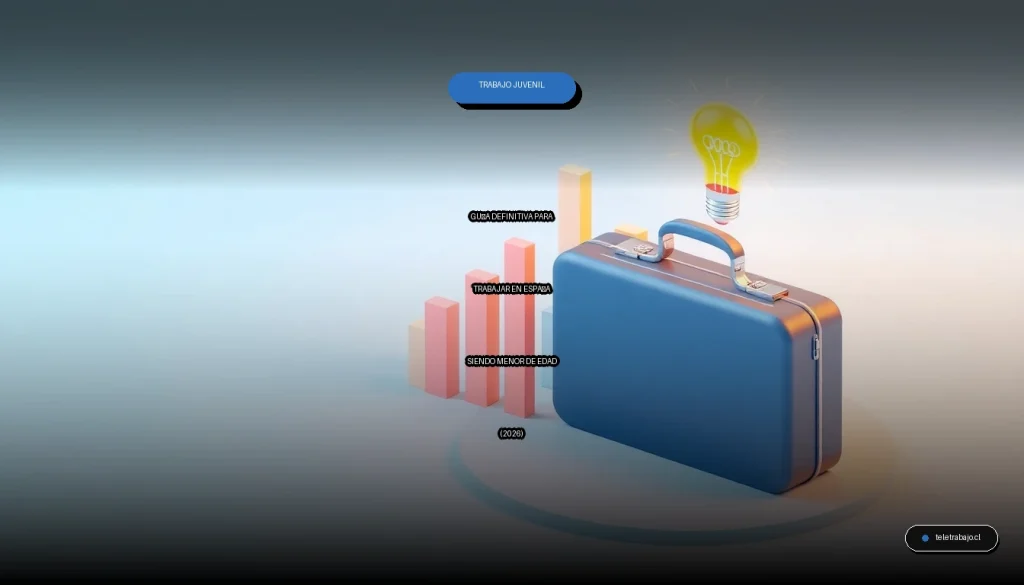 Guía completa para que menores de edad encuentren trabajo legal en España, mostrando un entorno corporativo abstracto y profesional.