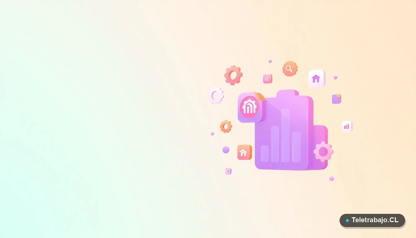 Composición abstracta de interfaz de usuario con gráficos y iconos flotantes, ilustración plana con colores lavanda y durazno, fondo degradado verde menta.