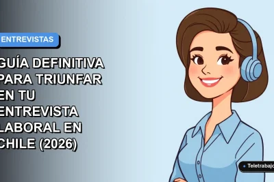 Ilustración plana corporativa de mujer profesional chilena sonriendo, fondo degradado azul, concepto de éxito en entrevista laboral.