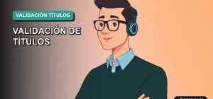 Ilustración vectorial plana de un hombre profesional con camisa azul y suéter verde, sobre fondo degradado teal, representando la guía para validar títulos extranjeros en energías renovables en España.