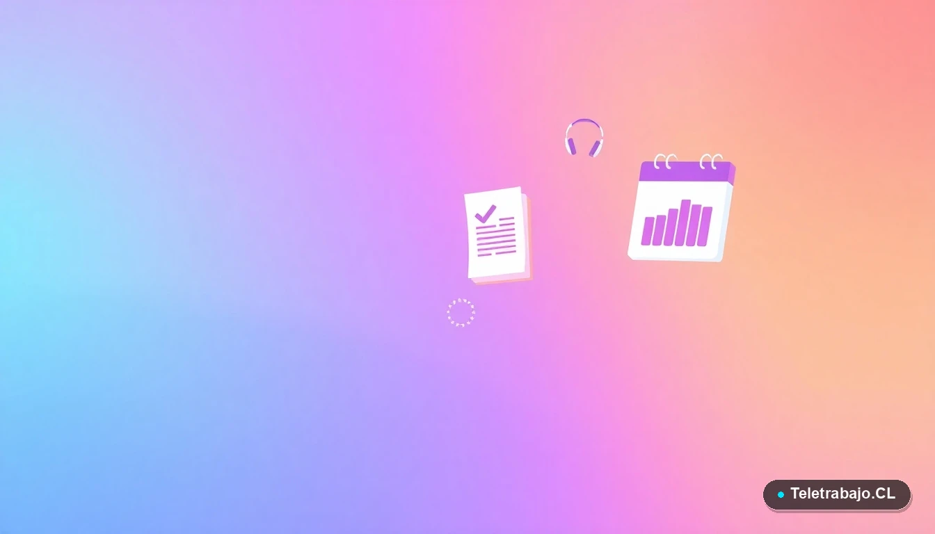 Elementos de interfaz de usuario abstractos y minimalistas, como un calendario y un gráfico, representando la gestión digital de permisos laborales en Chile.