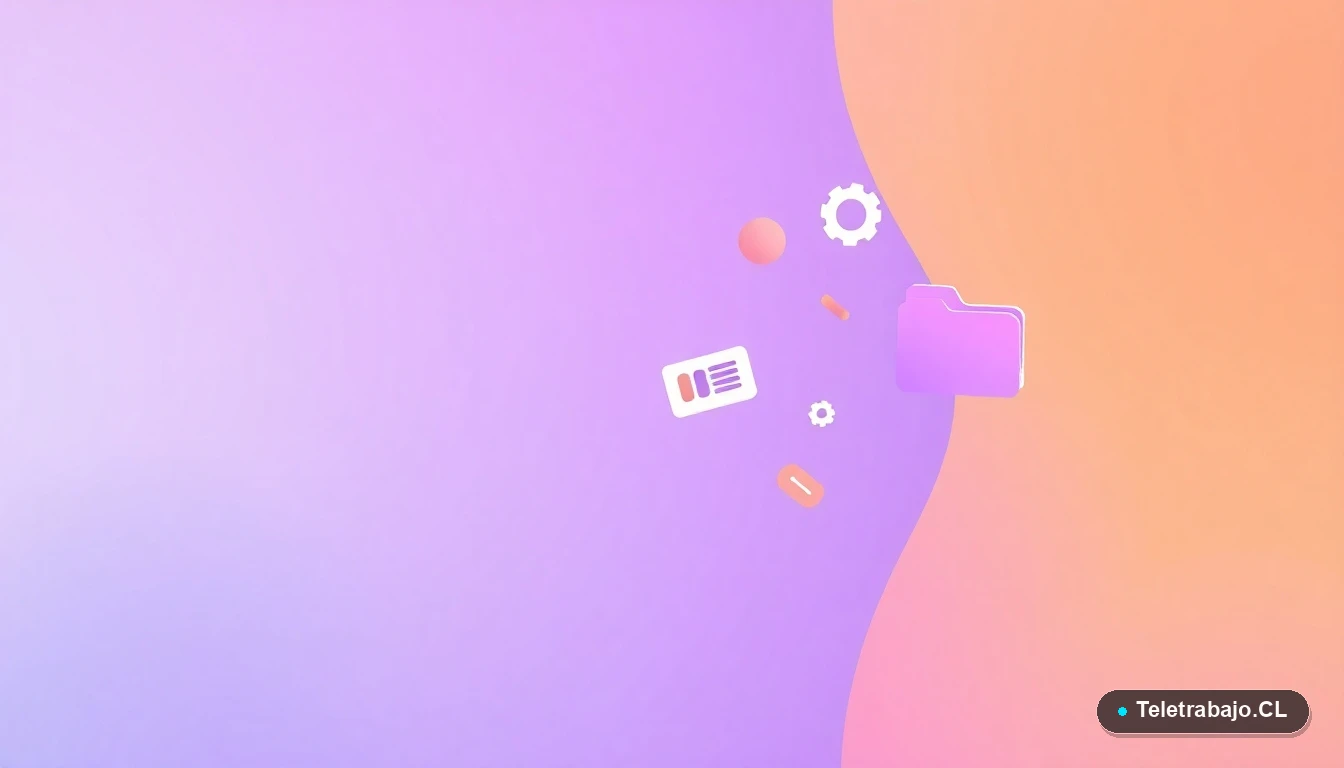 Elementos de interfaz de usuario abstractos y modernos, como gráficos y engranajes flotantes, sobre un fondo degradado lila. Concepto de tecnología y desarrollo profesional.