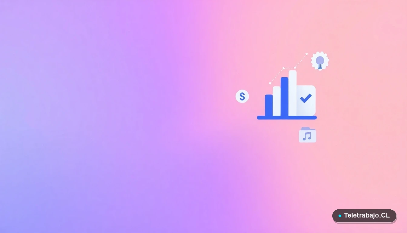 Ilustración abstracta de interfaz de usuario tecnológica con gráficos y iconos flotantes, sobre fondo degradado lavanda y durazno, concepto de datos y crecimiento profesional para becas digitales.