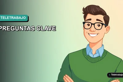 Ilustración vectorial plana de un trabajador masculino en teletrabajo, con fondo degradado azul verdoso, representando una guía de entrevistas según la ley chilena.
