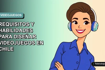 Ilustración plana de mujer profesional chilena sonriente, con blusa azul, mirando a la cámara sobre fondo degradado suave azul verdoso. Concepto de diseño de videojuegos.