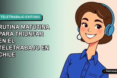 Ilustración plana corporativa de mujer profesional chilena sonriendo, con blusa azul, en teletrabajo. Fondo gradiente suave verde azulado.
