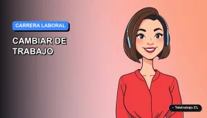 Ilustración vectorial plana moderna en estilo Corporate Memphis de una mujer profesional chilena sonriente, con fondo degradado azul. Representa el éxito en la búsqueda de un nuevo empleo.
