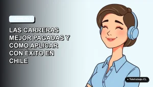 Ilustración vectorial plana de una mujer profesional chilena sonriente, con blusa azul y corte de pelo moderno, sobre fondo degradado azul claro. Representa carreras tecnológicas bien remuneradas.